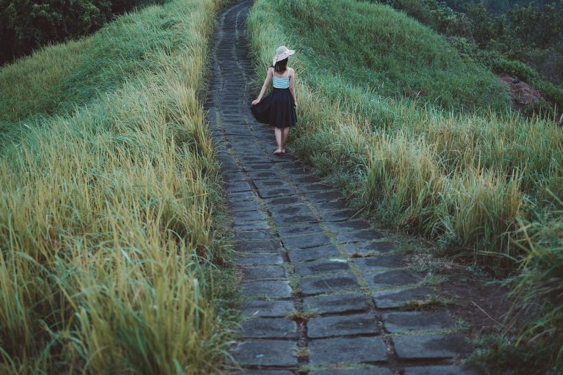 barefoot walking woman